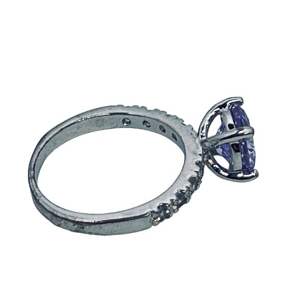 Silver Tone With Light Purple And Clear Glass Rhinestone Statement Ring (R368) - Picture 7 of 7